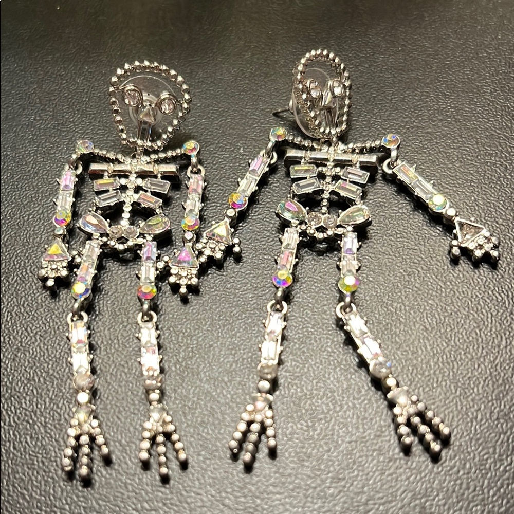 Betsey Johnson Silver Skeleton Dangle Earrings